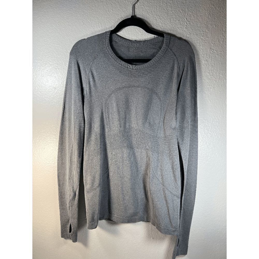 Lululemon Women's Long Sleeve Round Neck Logo Workout Shirt, Gray, Size 6